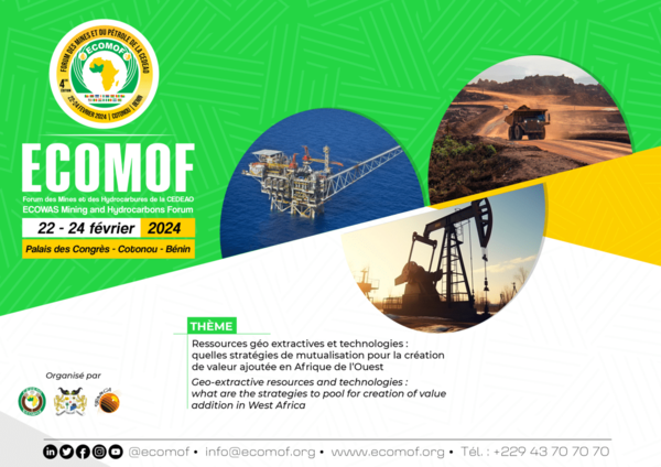 L’ECOMOF 2024, le 4ème Forum des Mines et du Pétrole de la CEDEAO, est un événement d’envergure régionale qui se tiendra à Cotonou, au Bénin, du 22 au 24 février 2024