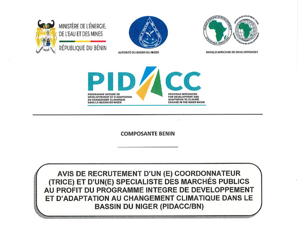 Avis de Recrutement d'un(e) Coordonnateur(trice) et d'un(e) Spécialiste des marchés publics au profit du Programme inétgré de Développement et d'Adaptation au Changement Climatique dans le Bassin du Niger (PIDACC-BN)
